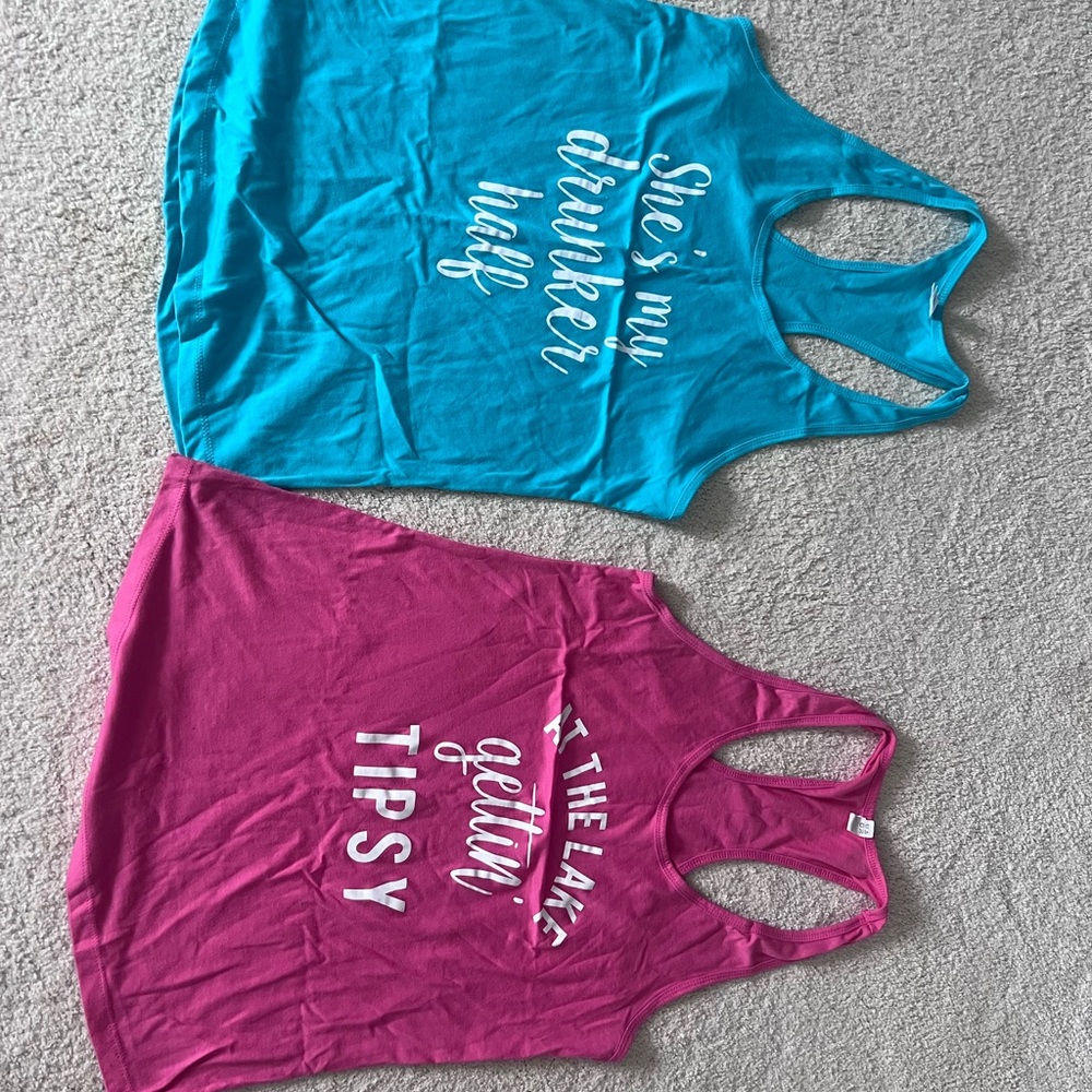 Blue and Pink Graphic Tank Tops